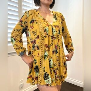 Yellow Boho Mini Dress Size M